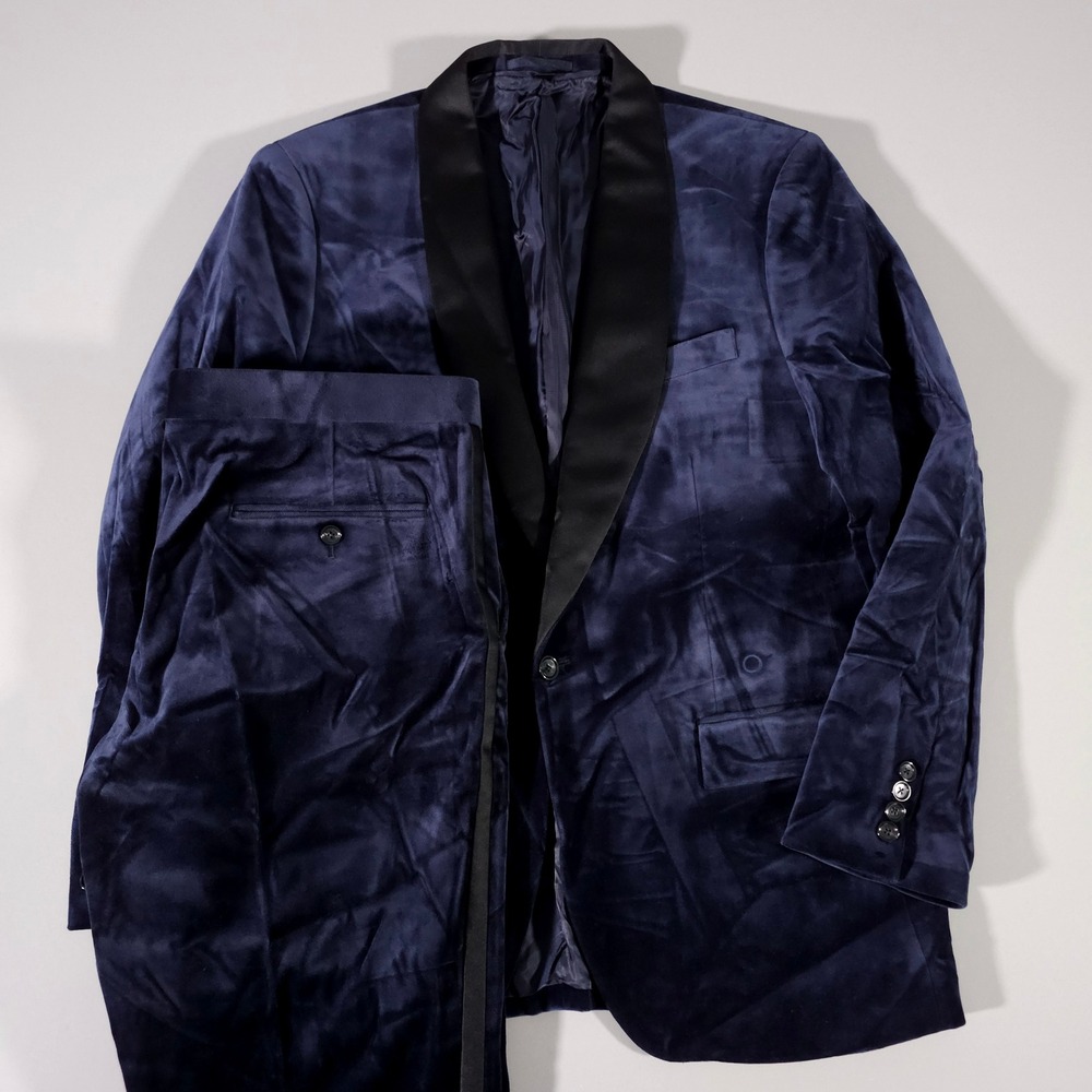 J.Crew Ludlow Tuxedo Suit Mens 42R Navy Blue Velvet Slim Fit Shawl Lapel